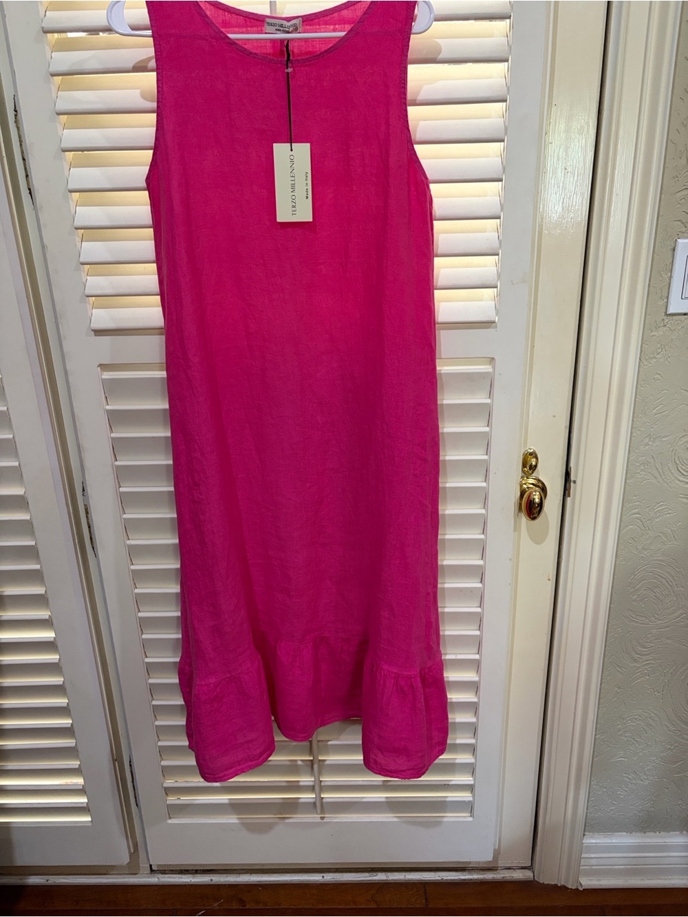 Sleeveless Hot Pink Linen Midi Dress by Terzo Mellennio. Small NWT